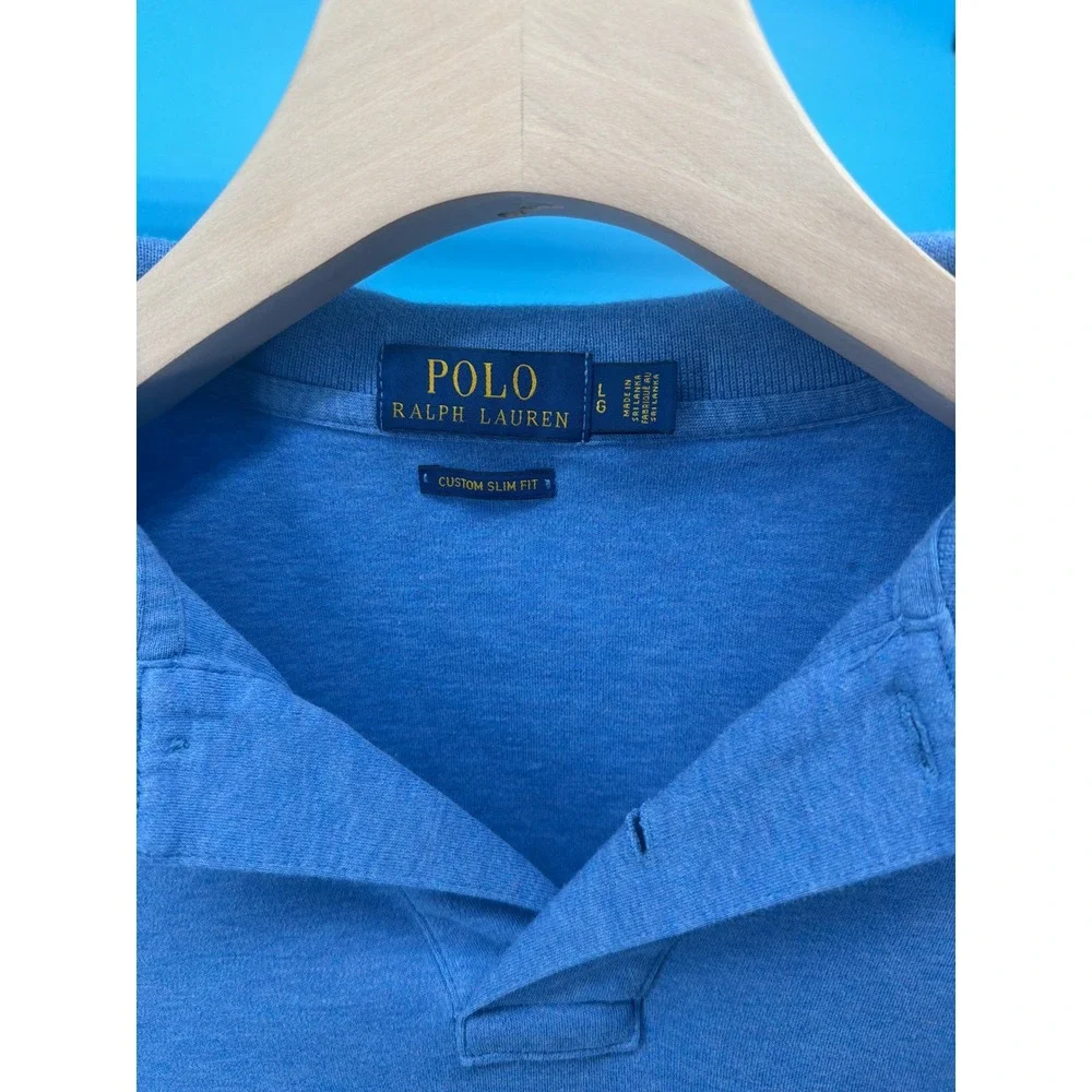 Polo Ralph Lauren Mens Custom Slim Fit Polo Shirt Blue Heather Short Sleeve